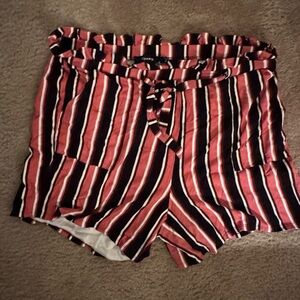 Red and Black Striped Paperbag Shorts